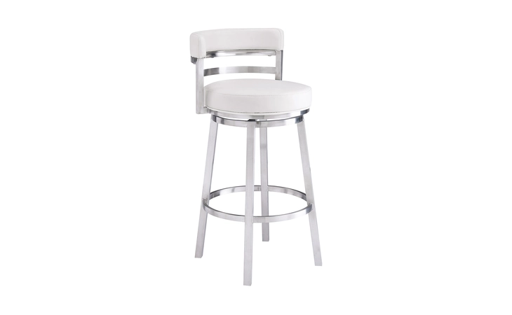 LCMABABSWH26 MADRID 26 COUNTER HEIGHT SWIVEL WHITE FAUX LEATHER AND BRUSHED STAINLESS STEEL BAR STOOL ARMEN LIVING  LCMABABSWH26