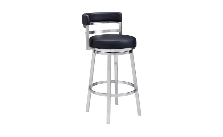 LCMABABSBL30  MADRID 30 BAR HEIGHT SWIVEL BLACK FAUX LEATHER AND BRUSHED STAINLESS STEEL BAR STOOL