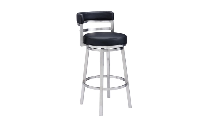 LCMABABSBL26 MADRID 26 COUNTER HEIGHT SWIVEL BLACK FAUX LEATHER AND BRUSHED STAINLESS STEEL BAR STOOL ARMEN LIVING  LCMABABSBL26