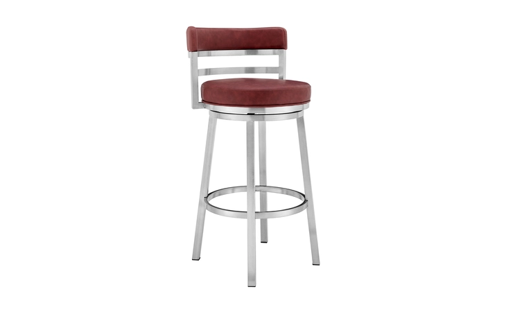 LCMABABSRED26  MADRID 26 COUNTER HEIGHT SWIVEL RED FAUX LEATHER AND BRUSHED STAINLESS STEEL BAR STOOL