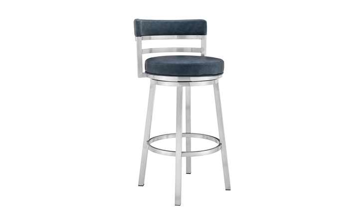 LCMABABSBLU26  MADRID 26 COUNTER HEIGHT SWIVEL BLUE FAUX LEATHER AND BRUSHED STAINLESS STEEL BAR STOOL