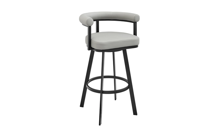 LCMGBABLKLGRY26  MAGNOLIA SWIVEL COUNTER STOOL IN BLACK METAL WITH LIGHT GRAY FAUX LEATHER