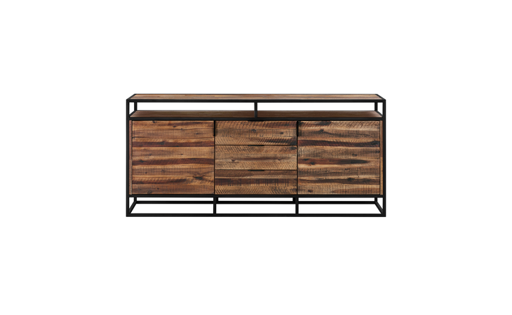 LCLDBURU  LUDGATE 3 DRAWER SIDEBOARD BUFFET IN ACACIA AND BLACK METAL