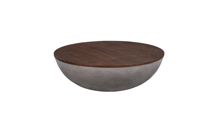 LCMFCOCCBR MELODY ROUND COFFEE TABLE IN CONCRETE AND BROWN BRUSHED OAK ARMEN LIVING  LCMFCOCCBR