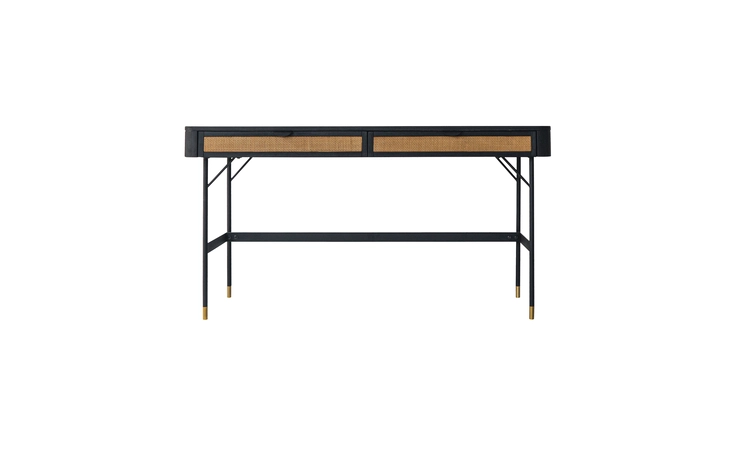 LCSRDEBL SARATOGA 2 DRAWER DESK IN BLACK ACACIA WITH RATTAN ARMEN LIVING  LCSRDEBL