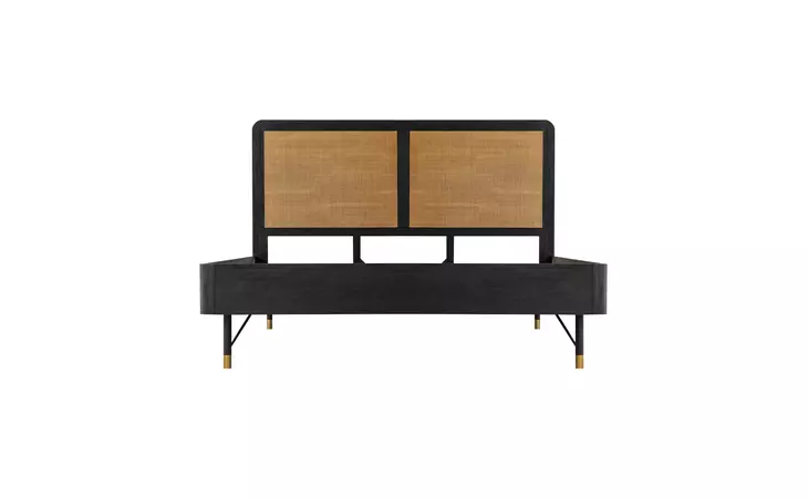 LCSRBDBLKG  SARATOGA KING PLATFORM FRAME BED IN BLACK ACACIA WITH RATTAN HEADBOARD