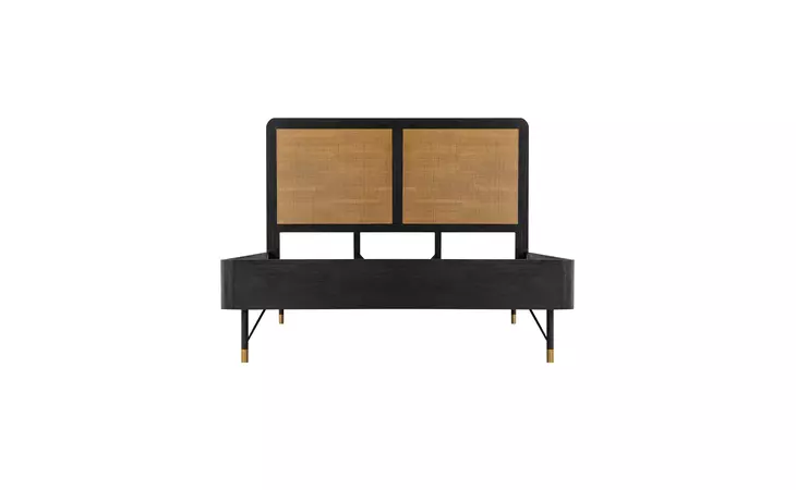LCSRBDBLQN SARATOGA QUEEN PLATFORM FRAME BED IN BLACK ACACIA WITH RATTAN HEADBOARD ARMEN LIVING  LCSRBDBLQN