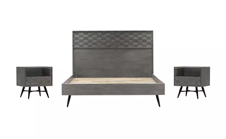 SETMKBDKG3A  MAKENA 3 PIECE KING BEDROOM SET IN GRAY ACACIA WOOD