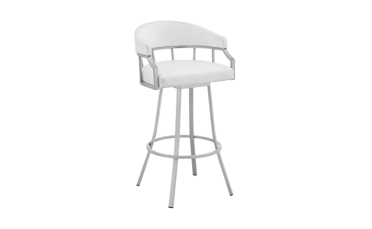 LCVLBASLWH26  VALERIE 26 SWIVEL WHITE FAUX LEATHER AND SILVER METAL BAR STOOL