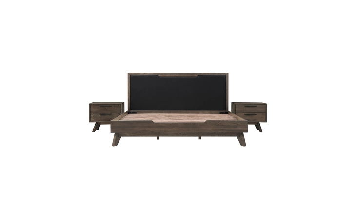 SETAHBDKG3A ASTORIA 3 PIECE KING BEDROOM SET IN OAK WITH BLACK FAUX LEATHER ARMEN LIVING  SETAHBDKG3A