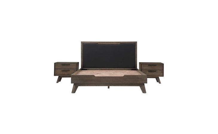 SETAHBDQN3A ASTORIA 3 PIECE QUEEN BEDROOM SET IN OAK WITH BLACK FAUX LEATHER ARMEN LIVING  SETAHBDQN3A