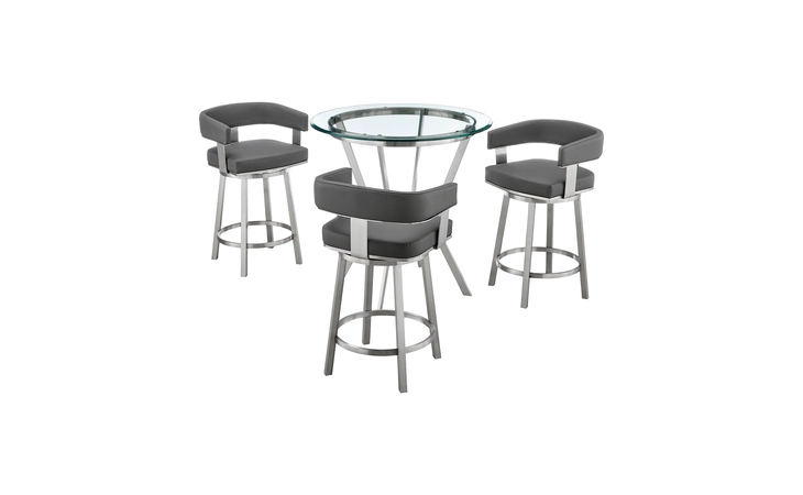 SETNMLRGRBS4  NAOMI AND LORIN 4-PIECE COUNTER HEIGHT DINING SET IN BRUSHED STAINLESS STEEL AND GRAY FAUX LEATHER