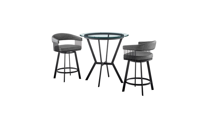 SETNMCHGRBL3  NAOMI AND CHELSEA 3-PIECE COUNTER HEIGHT DINING SET IN BLACK METAL AND GRAY FAUX LEATHER