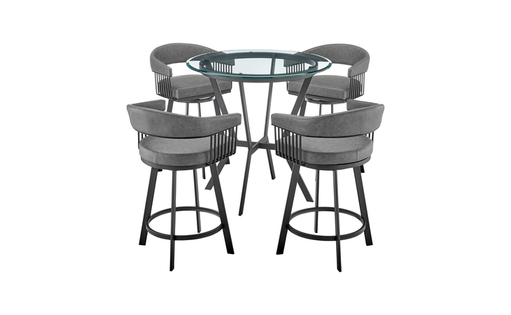 SETNMCHGRBL5  NAOMI AND CHELSEA 5-PIECE COUNTER HEIGHT DINING SET IN BLACK METAL AND GRAY FAUX LEATHER