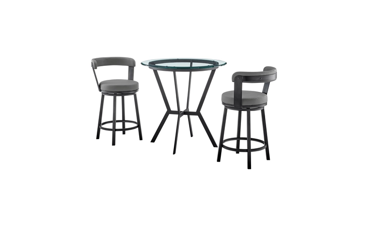SETNMBYGRBL3  NAOMI AND BRYANT 3-PIECE COUNTER HEIGHT DINING SET IN BLACK METAL AND GRAY FAUX LEATHER