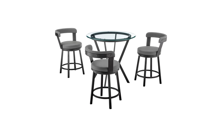 SETNMBYGRBL4  NAOMI AND BRYANT 4-PIECE COUNTER HEIGHT DINING SET IN BLACK METAL AND GRAY FAUX LEATHER