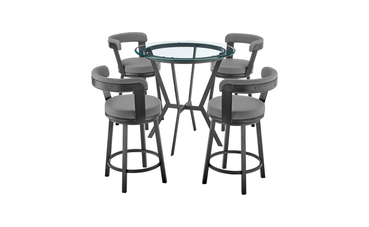 SETNMBYGRBL5  NAOMI AND BRYANT 5-PIECE COUNTER HEIGHT DINING SET IN BLACK METAL AND GRAY FAUX LEATHER