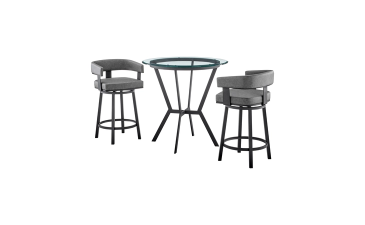 SETNMLRGRBL3  NAOMI AND LORIN 3-PIECE COUNTER HEIGHT DINING SET IN BLACK METAL AND GRAY FAUX LEATHER
