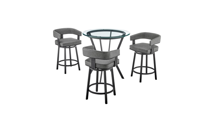 SETNMLRGRBL4  NAOMI AND LORIN 4-PIECE COUNTER HEIGHT DINING SET IN BLACK METAL AND GRAY FAUX LEATHER
