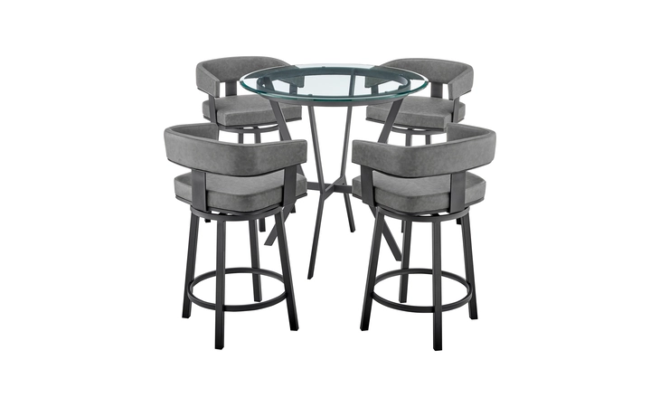 SETNMLRGRBL5  NAOMI AND LORIN 5-PIECE COUNTER HEIGHT DINING SET IN BLACK METAL AND GRAY FAUX LEATHER