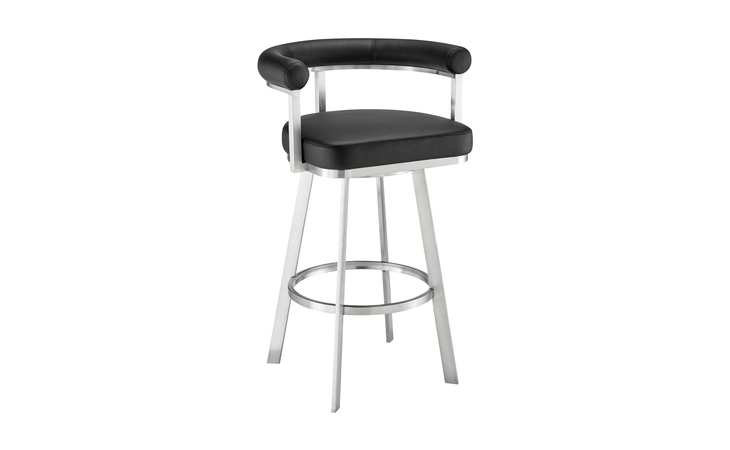 LCMGBABSBLK26  MAGNOLIA SWIVEL COUNTER STOOL IN BRUSHED STAINLESS STEEL WITH BLACK FAUX LEATHER
