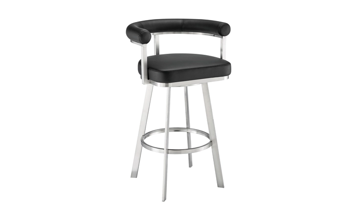 LCMGBABSBLK26 MAGNOLIA SWIVEL COUNTER STOOL IN BRUSHED STAINLESS STEEL WITH BLACK FAUX LEATHER ARMEN LIVING  LCMGBABSBLK26