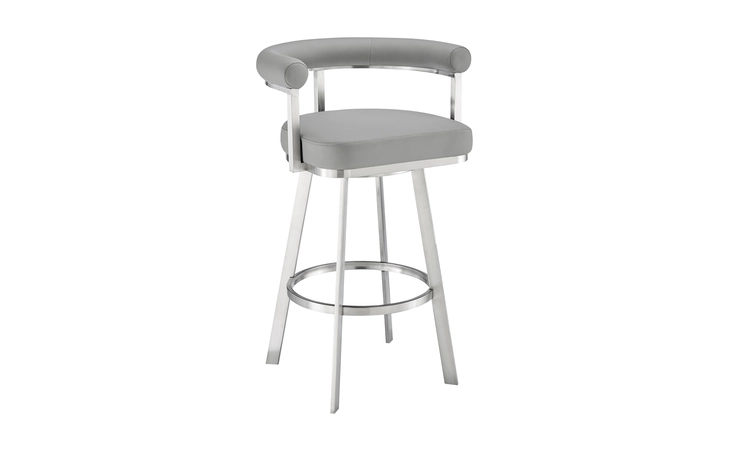 LCMGBABSGRY26  MAGNOLIA SWIVEL COUNTER STOOL IN BRUSHED STAINLESS STEEL WITH LIGHT GRAY FAUX LEATHER