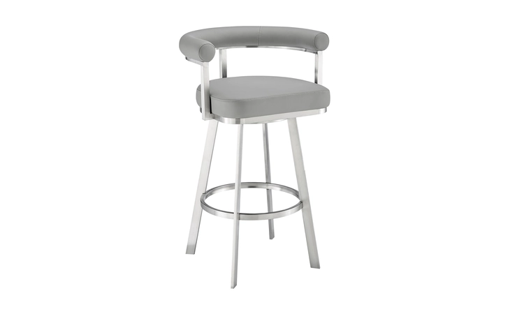 LCMGBABSGRY26 MAGNOLIA SWIVEL COUNTER STOOL IN BRUSHED STAINLESS STEEL WITH LIGHT GRAY FAUX LEATHER ARMEN LIVING  LCMGBABSGRY26