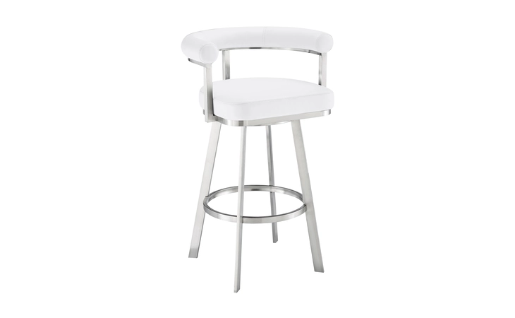 LCMGBABSWHI26  MAGNOLIA SWIVEL COUNTER STOOL IN BRUSHED STAINLESS STEEL WITH WHITE FAUX LEATHER