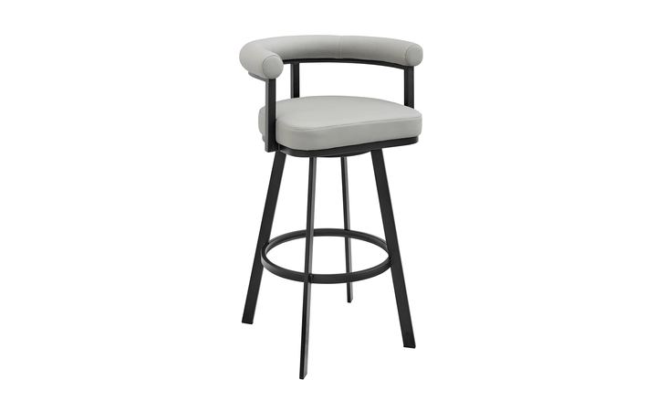 LCMGBABLKLGRY30 MAGNOLIA SWIVEL BAR STOOL IN BLACK METAL WITH LIGHT GRAY FAUX LEATHER ARMEN LIVING  LCMGBABLKLGRY30