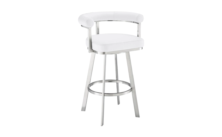 LCMGBABSWHI30 MAGNOLIA SWIVEL BAR STOOL IN BRUSHED STAINLESS STEEL WITH WHITE FAUX LEATHER ARMEN LIVING  LCMGBABSWHI30