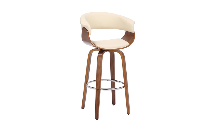 LCJSBAWACR26  JULYSSA 26 COUNTER HEIGHT SWIVEL CREAM FAUX LEATHER AND WALNUT WOOD BAR STOOL