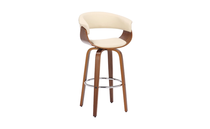 LCJSBAWACR30  JULYSSA 30 BAR HEIGHT SWIVEL CREAM FAUX LEATHER AND WALNUT WOOD BAR STOOL