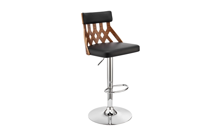 LCAOBAWABL ANGELO ADJUSTABLE SWIVEL BLACK FAUX LEATHER & WALNUT WOOD BAR STOOL WITH CHROME BASE ARMEN LIVING  LCAOBAWABL