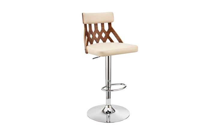 LCAOBAWACR ANGELO ADJUSTABLE SWIVEL CREAM FAUX LEATHER & WALNUT WOOD BAR STOOL WITH CHROME BASE ARMEN LIVING  LCAOBAWACR