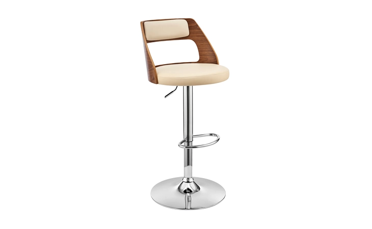 LCITBAWACR ITZAN ADJUSTABLE SWIVEL CREAM FAUX LEATHER AND WALNUT WOOD BAR STOOL WITH CHROME BASE ARMEN LIVING  LCITBAWACR