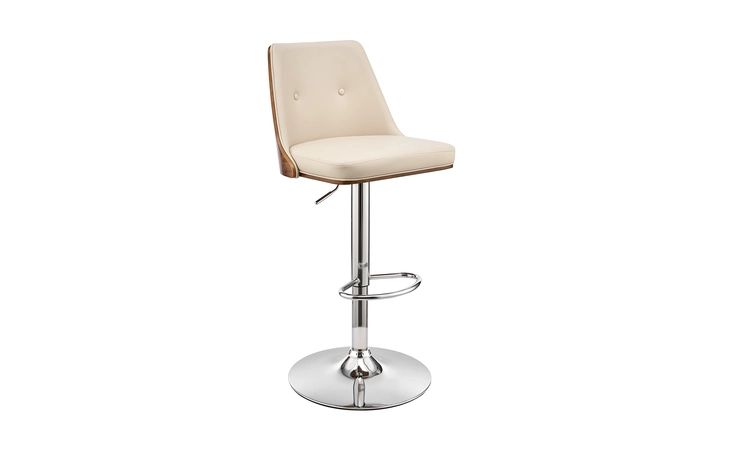 LCJBBAWACR  JACOB ADJUSTABLE AND SWIVEL CREAM FAUX LEATHER AND WALNUT WOOD BAR STOOL WITH CHROME BASE