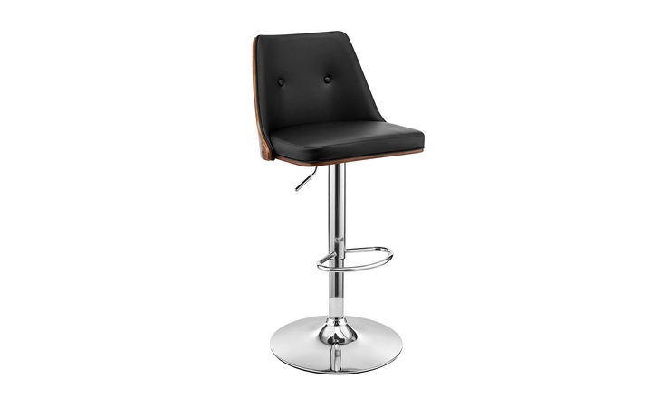 LCJBBAWABL  JACOB ADJUSTABLE SWIVEL BLACK FAUX LEATHER AND WALNUT WOOD BAR STOOL WITH CHROME BASE