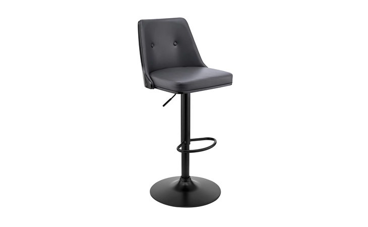 LCJBBABLGR  JACOB ADJUSTABLE SWIVEL GRAY FAUX LEATHER AND BLACK WOOD BAR STOOL WITH BLACK BASE