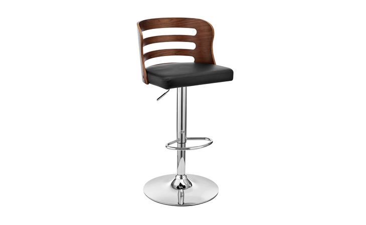 LCKHBAWABL KHALIA ADJUSTABLE SWIVEL BLACK FAUX LEATHER AND WALNUT WOOD BAR STOOL WITH CHROME BASE ARMEN LIVING  LCKHBAWABL