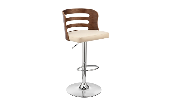 LCKHBAWACR KHALIA ADJUSTABLE SWIVEL CREAM FAUX LEATHER AND WALNUT WOOD BAR STOOL WITH CHROME BASE ARMEN LIVING  LCKHBAWACR