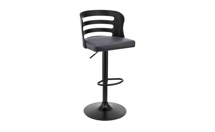 LCKHBABLGR  KHALIA ADJUSTABLE SWIVEL GRAY FAUX LEATHER AND BLACK WOOD BAR STOOL WITH BLACK BASE