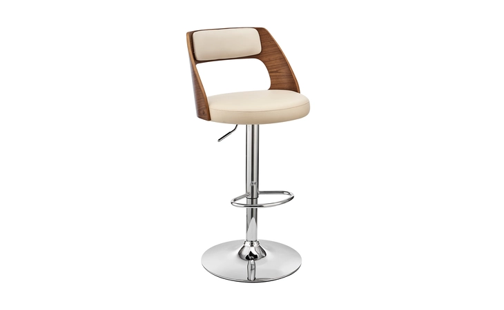 LCPQBAWACR PAULO ADJUSTABLE SWIVEL CREAM FAUX LEATHER AND WALNUT WOOD BAR STOOL WITH CHROME BASE ARMEN LIVING  LCPQBAWACR