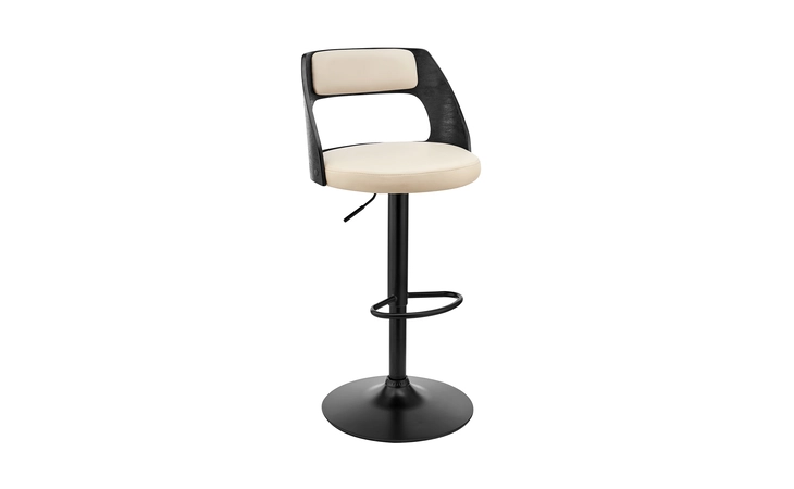 LCPQBABLCR PAULO ADJUSTABLE SWIVEL CREAM FAUX LEATHER AND BLACK WOOD BAR STOOL WITH BLACK BASE ARMEN LIVING  LCPQBABLCR