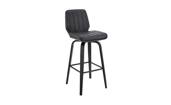 LCRNBABLGR26  RENEE 26 SWIVEL GRAY FAUX LEATHER AND BLACK WOOD BAR STOOL