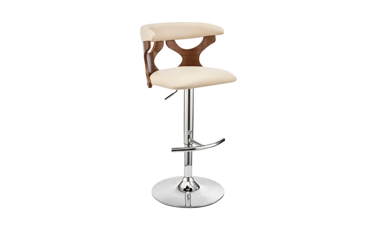 LCRTBAWACR  RUTH ADJUSTABLE SWIVEL CREAM FAUX LEATHER AND WALNUT WOOD BAR STOOL WITH CHROME BASE