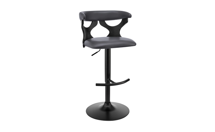 LCRTBABLGR  RUTH ADJUSTABLE SWIVEL GRAY FAUX LEATHER AND BLACK WOOD BAR STOOL WITH BLACK BASE