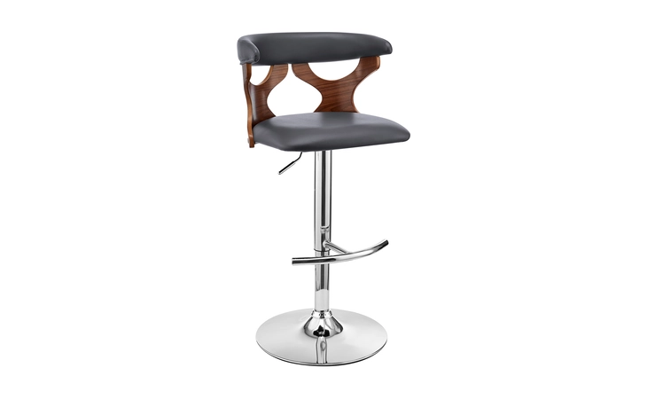 LCRTBAWAGR  RUTH ADJUSTABLE SWIVEL GRAY FAUX LEATHER AND WALNUT WOOD BAR STOOL WITH CHROME BASE