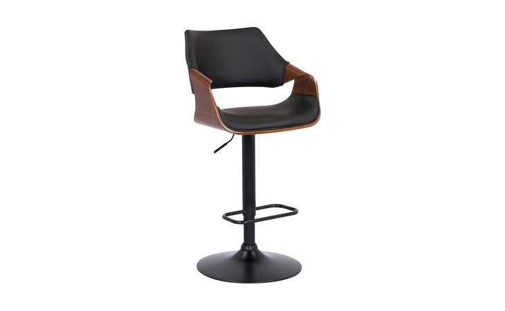 LCASBAWABL ASPEN ADJUSTABLE SWIVEL BLACK FAUX LEATHER AND WALNUT WOOD BAR STOOL WITH BLACK BASE ARMEN LIVING  LCASBAWABL