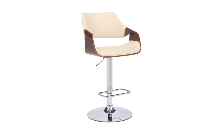 LCASBAWACR ASPEN ADJUSTABLE SWIVEL CREAM FAUX LEATHER AND WALNUT WOOD BAR STOOL WITH CHROME BASE ARMEN LIVING  LCASBAWACR